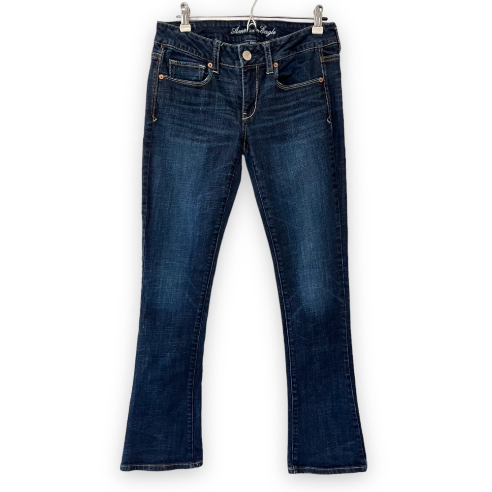 American Eagle Dark Blue Wash Skinny kick Low Rise Boot Cut denim jeans
